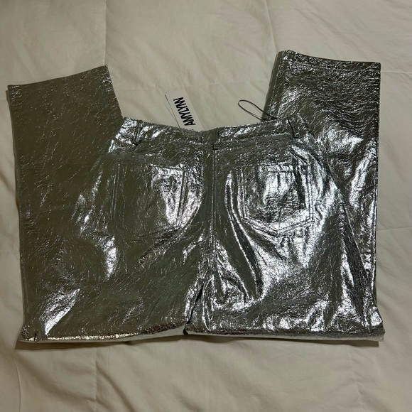 Lupe High Waist Faux Leather Metallic Textured Pants - Picture 7 of 8